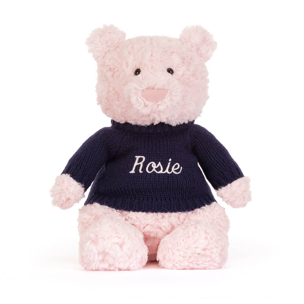 Leola Bear with Personalized Navy Jumper
