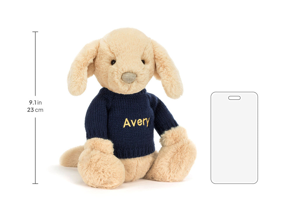Bashful Luxe Puppy Orlando with Personalized Navy Jumper